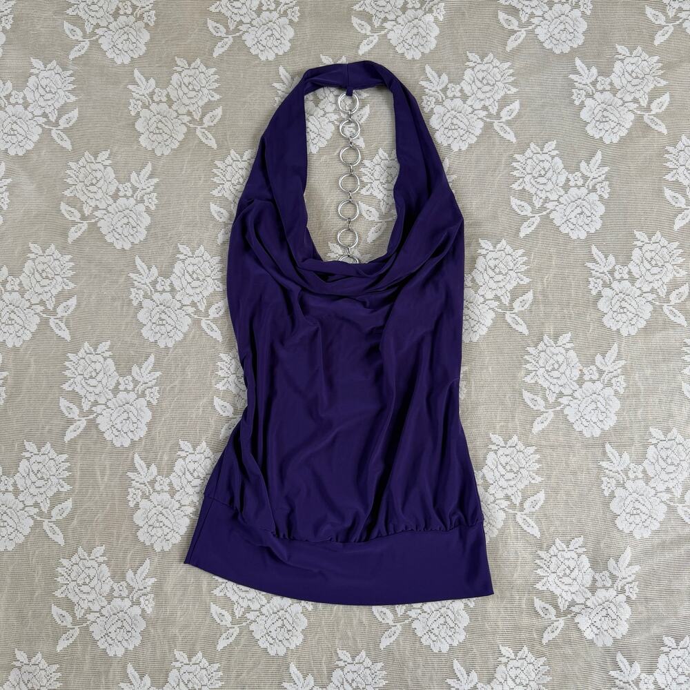 Vintage Y2K Wet Seal Purple Cowl Neck Halter Top Size XS